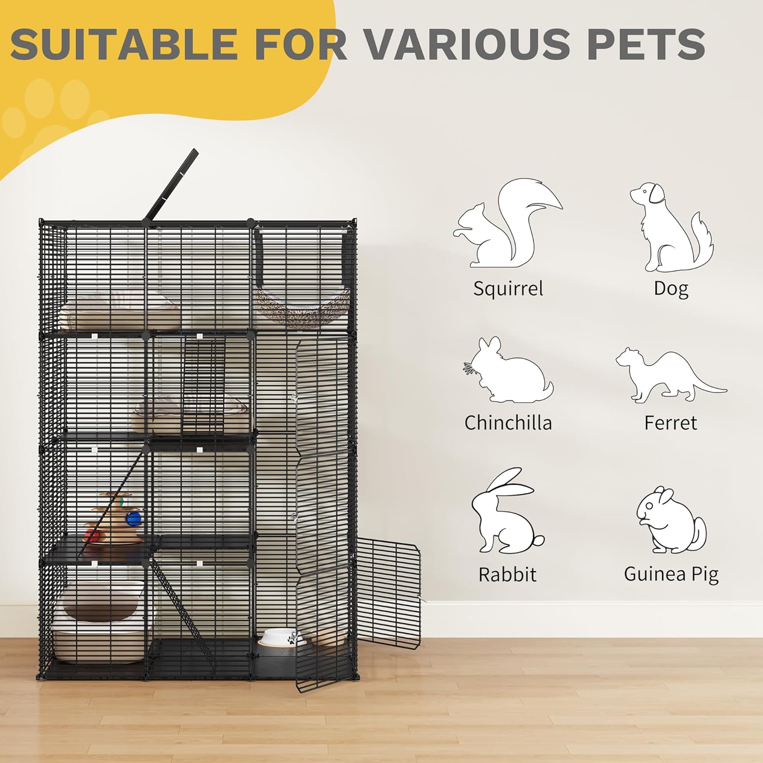 review DWVO 4 Tier Large Indoor Cat Cage, DIY Pet Playpen with Hammock Detachable Dense Metal Wire for Puppy Rabbit Bunny Chinchilla Squirrel Ferret