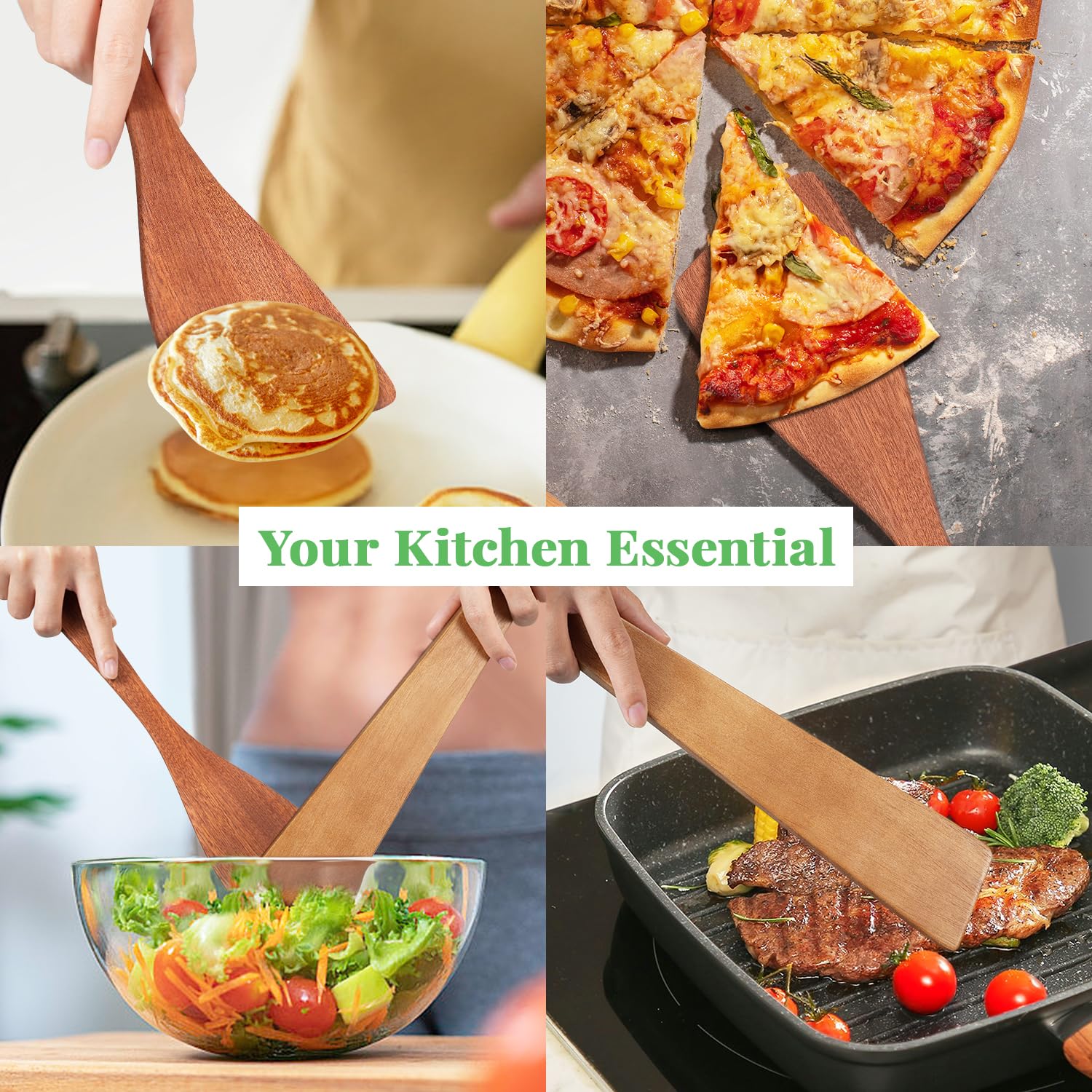 3 espátulas de madera, juego de espátulas planas de mango largo de 12 pulgadas para sartenes antiadherentes, cucharas de madera multiusos para cocinar, utensilios de cocina de madera para freír 6
