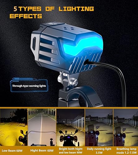 Miniatura 3 de Kewig Luz antiniebla LED auxiliar para motocicleta, 60 W, foco LED ámbar blanco, kit de luz auxiliar con soporte de montaje, arnés de cable,