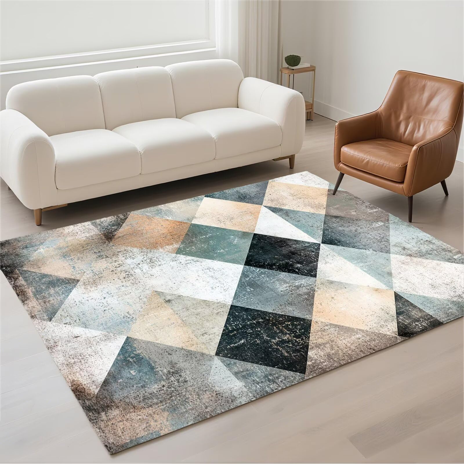 Tapis de couloir chambre moderne 140x200 doux pile bouclée grand carpet géométrie