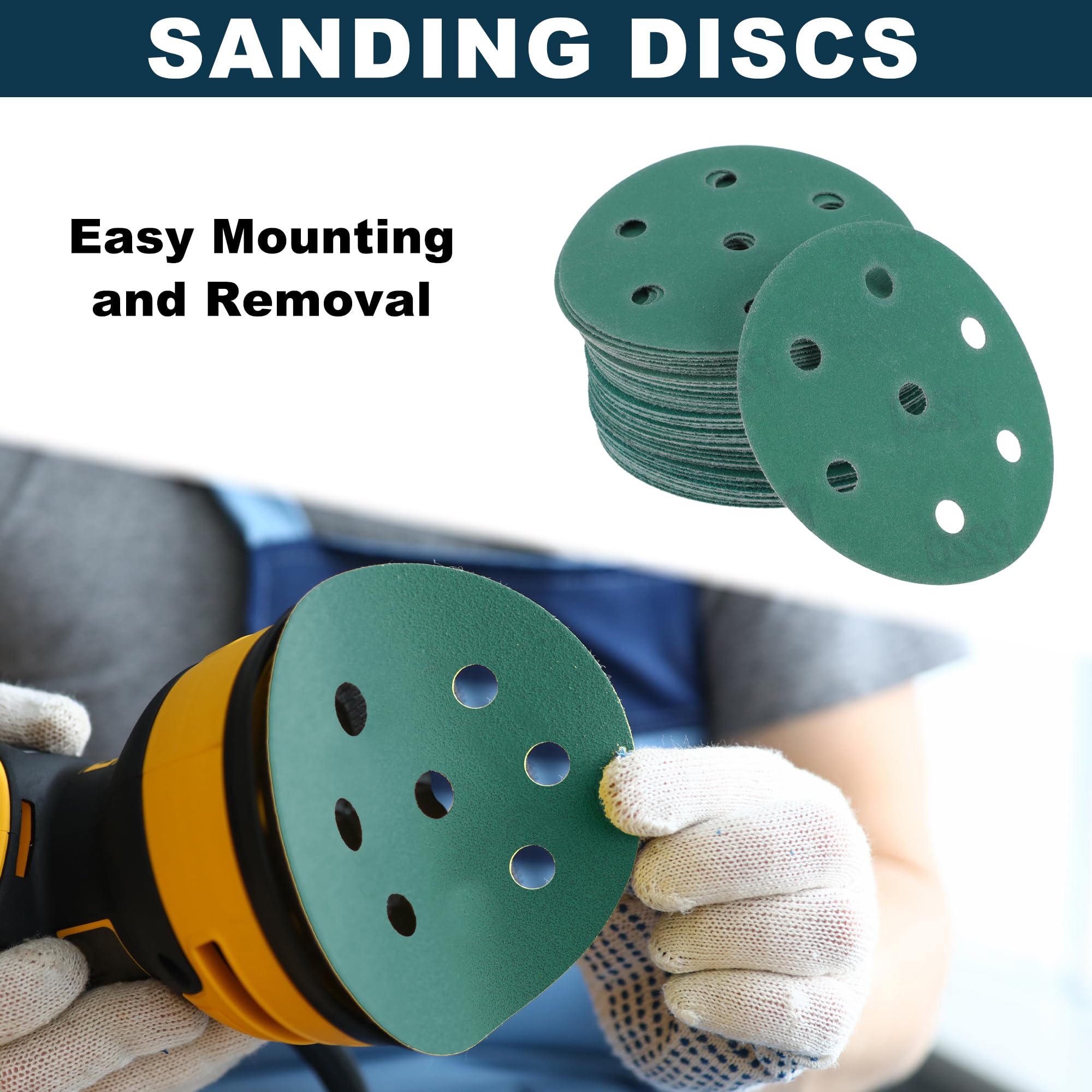 TUCKBOLD Car Sanding Discs 3.5inch 7 Hole 80/120/150/180/220 Grit Abrasion Resistance, Green, Assorted Grits - Image 2