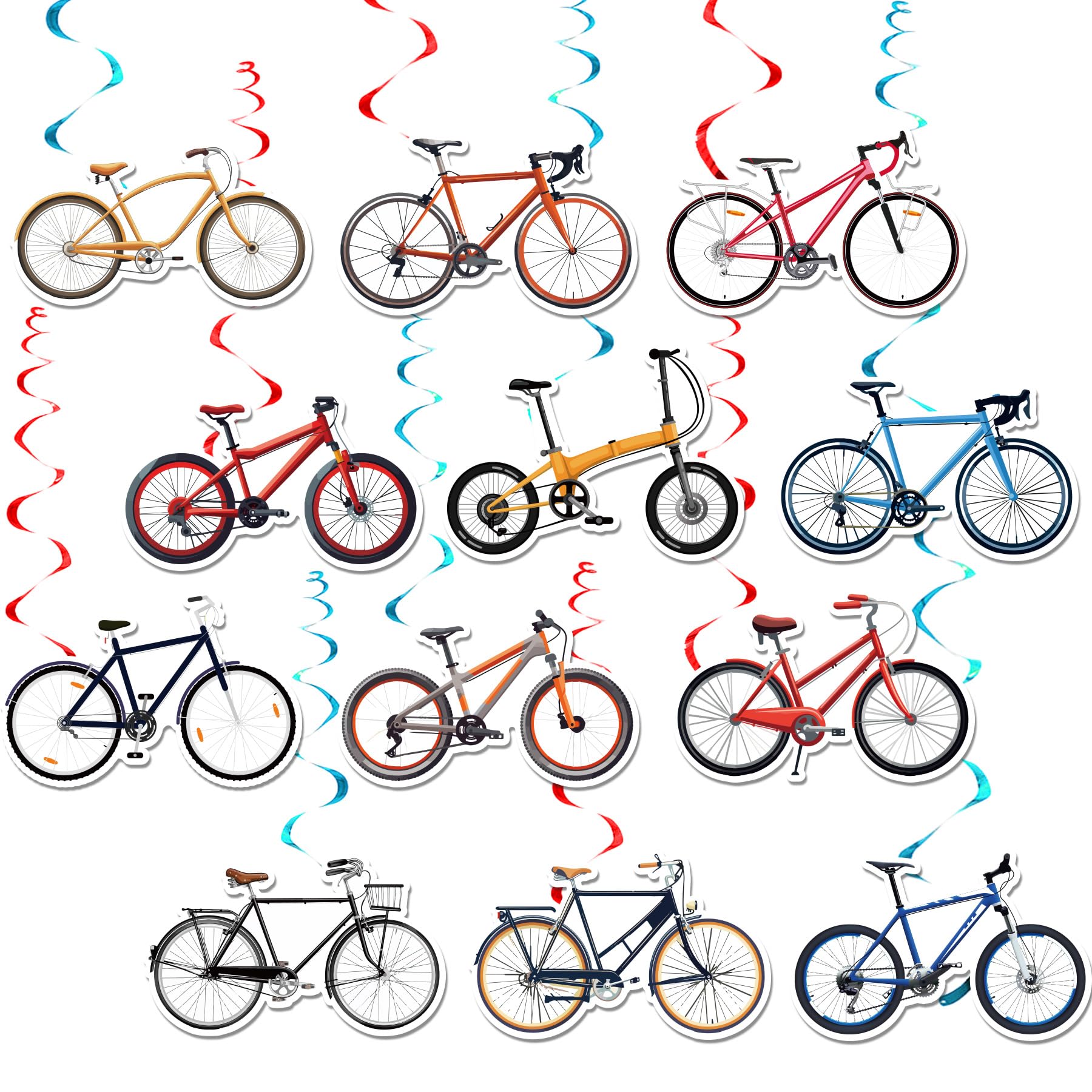 24 Pcs Bicycle Hanging Swirls Bicycle Party Decorations Double Sided Printing Bike Ceiling Decorations for Bike Birthday Party Supplies