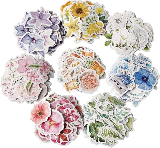 Qililandiy 360pcs Assorted Flower Stickers Floral Decorative Sticker for Kid Scrapbooking DIY Arts Crafts Album Bullet Journals Laptops Phone
