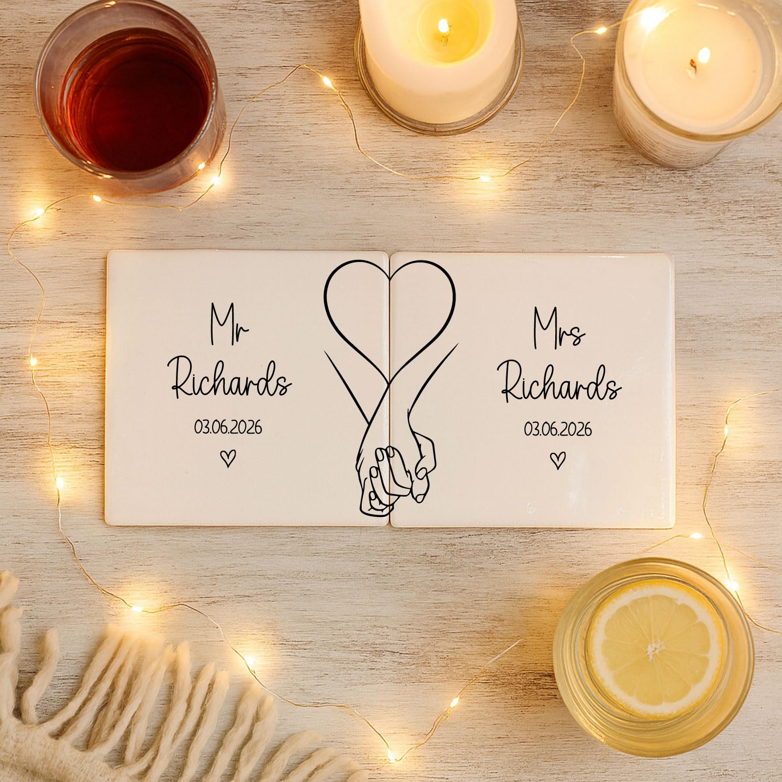 Luck And Luck White Personalised Mr & Mrs Wedding Coasters – Custom Couple Gift Set Of 2 For Memorable Celebrations And Newlywed Keepsake