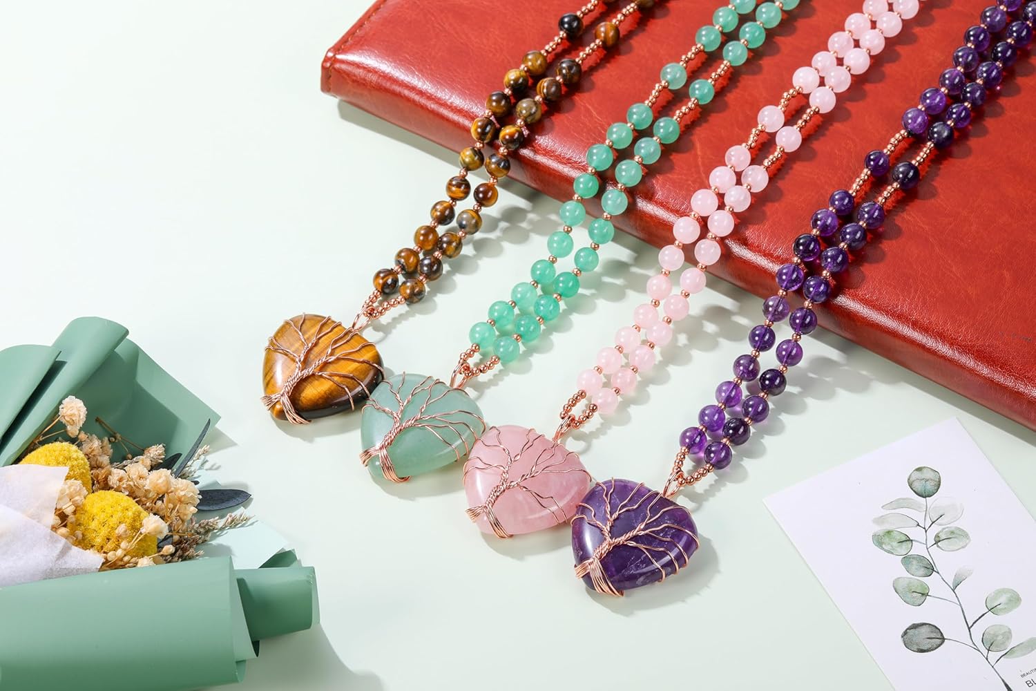 Top Plaza Healing Crystal Amethyst Necklace Natural Stone Beads Life Tree Wire Wrapped Teardrop Gemstone Pendant Jewelry for Women Mom - Image 7