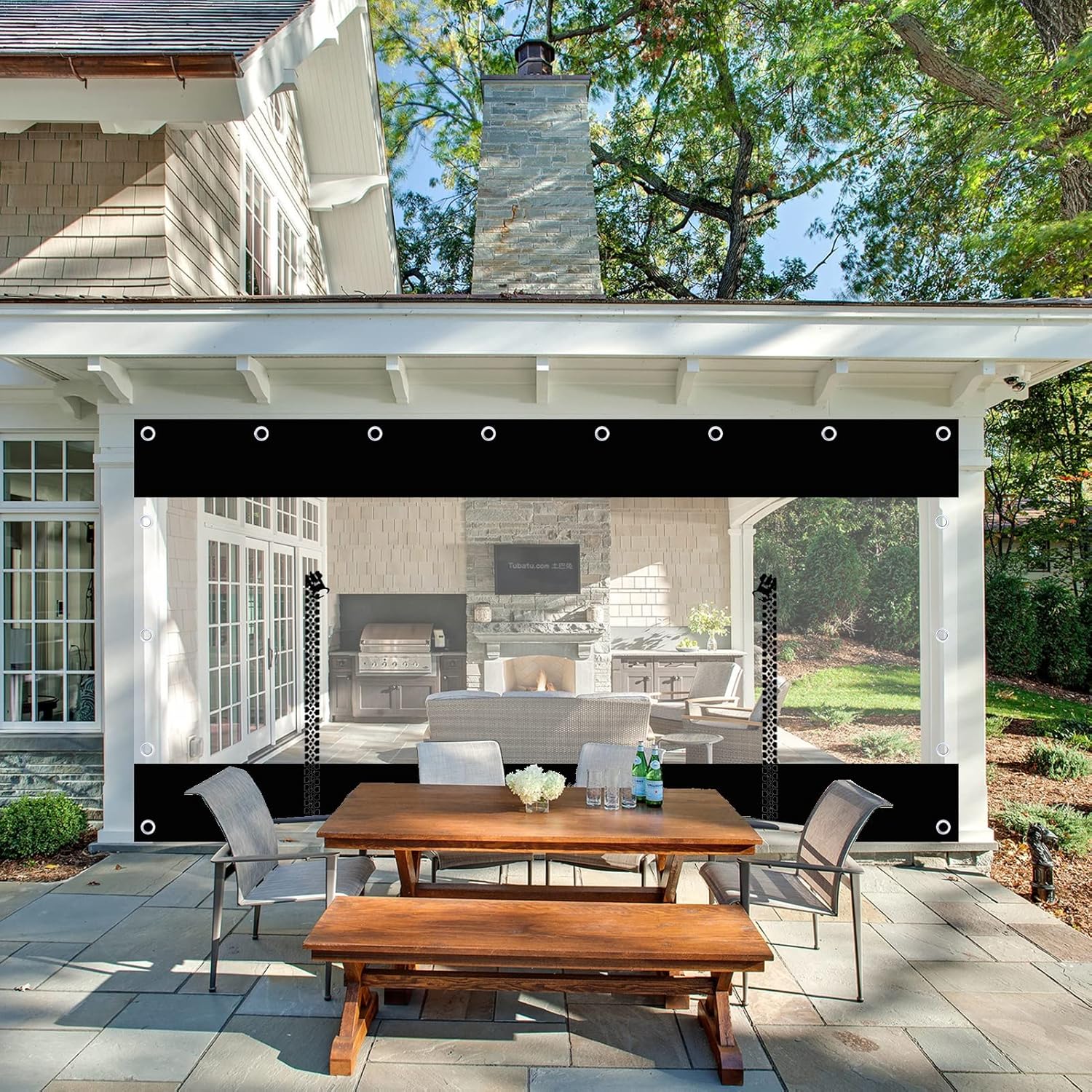 Tarpaulin Curtains for Porch, Canopies, Carports, Pavilions, Outdoor Curtains Clear Tarps with Grommets with Zipper, Hooks(3.28x4.92ft/1x1.5m)