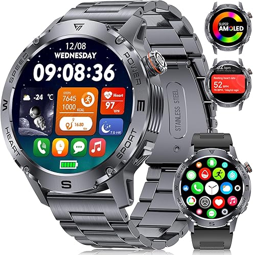 LIGE EF1 Smart Watches for Men, 1.43" AMOLED Smartwatch with 24/7 Heart Rate for Android iOS, 170+ Sports Modes Fitness Watch, IP68 Waterproof, 200+ Watch Faces, Sports Recognition, Matte Black