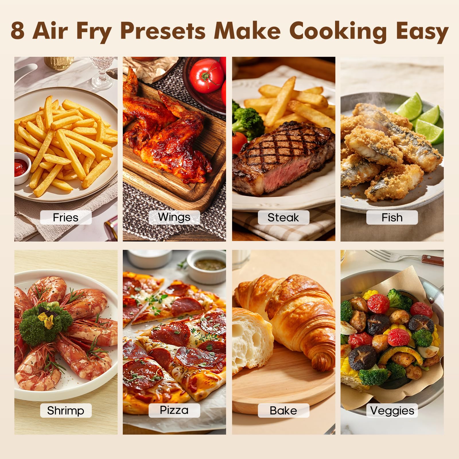 OLIXIS 6.34QT Air Fryer with Window, 8 Food Presets with 400°F Max Heat, 90-Min Timer, Nonstick Dishwasher-Safe Basket for Air Fry, Roast, Reheat, Bake, Stainless Steel, White view 4