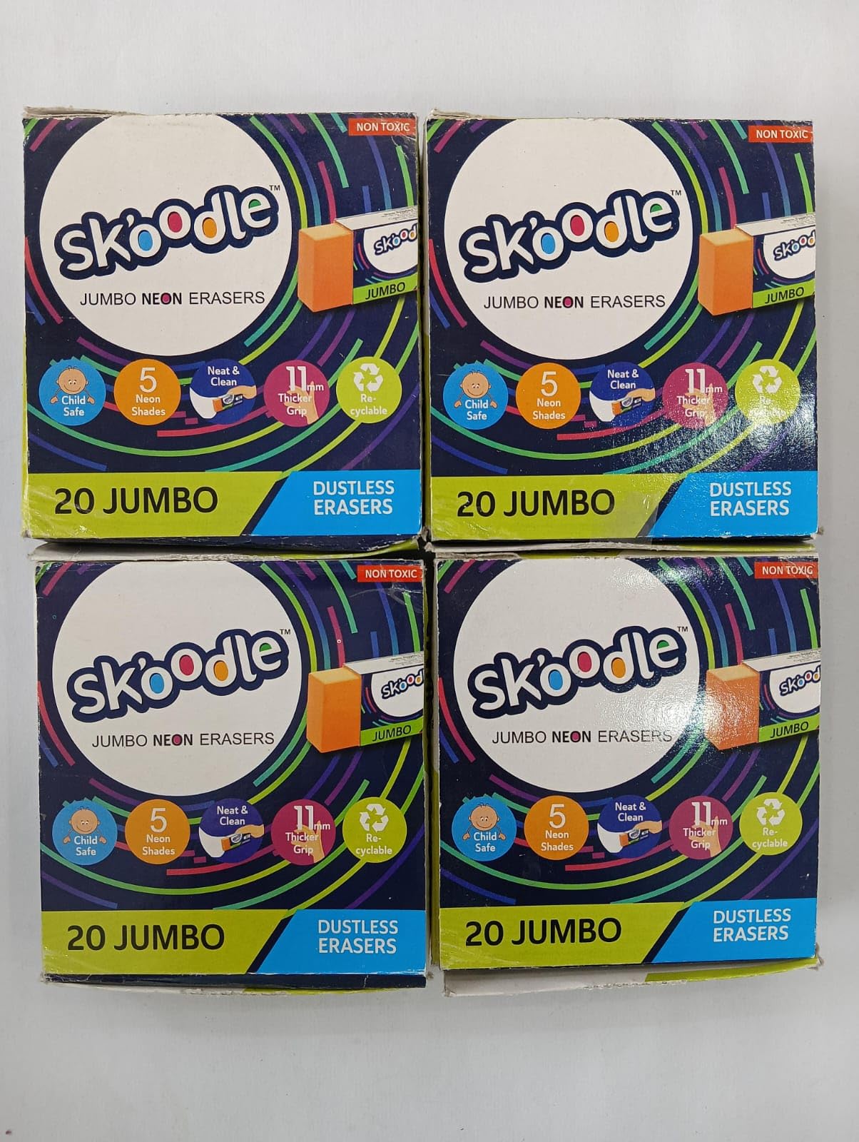 Jumbo Neon Dustless Coloured Erasers Pack of 4 Set