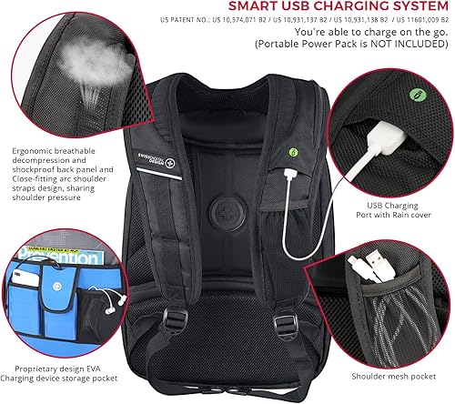 Miniatura 5 de Swissdigital Terabyte - Mochila grande resistente al agua para la TSA, mochila para laptop de negocios para hombres con puerto de carga