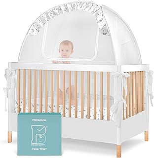 Premium Pop Up Crib Tent, Crib Cover to Keep Baby from Climbing Out, Falls and Mosquito Bites, Safety Net, Canopy Netting Cover - Sturdy & Stylish Infant Crib Topper, Mosquito Net