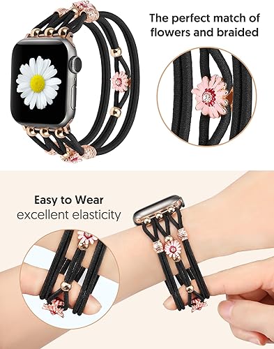 Miniatura 2 de TOYOUTHS Pulsera floral compatible con correas de Apple Watch de 1.651.571.571.49 pulgadas para mujer, correa de nailon elegante para iWatch Series