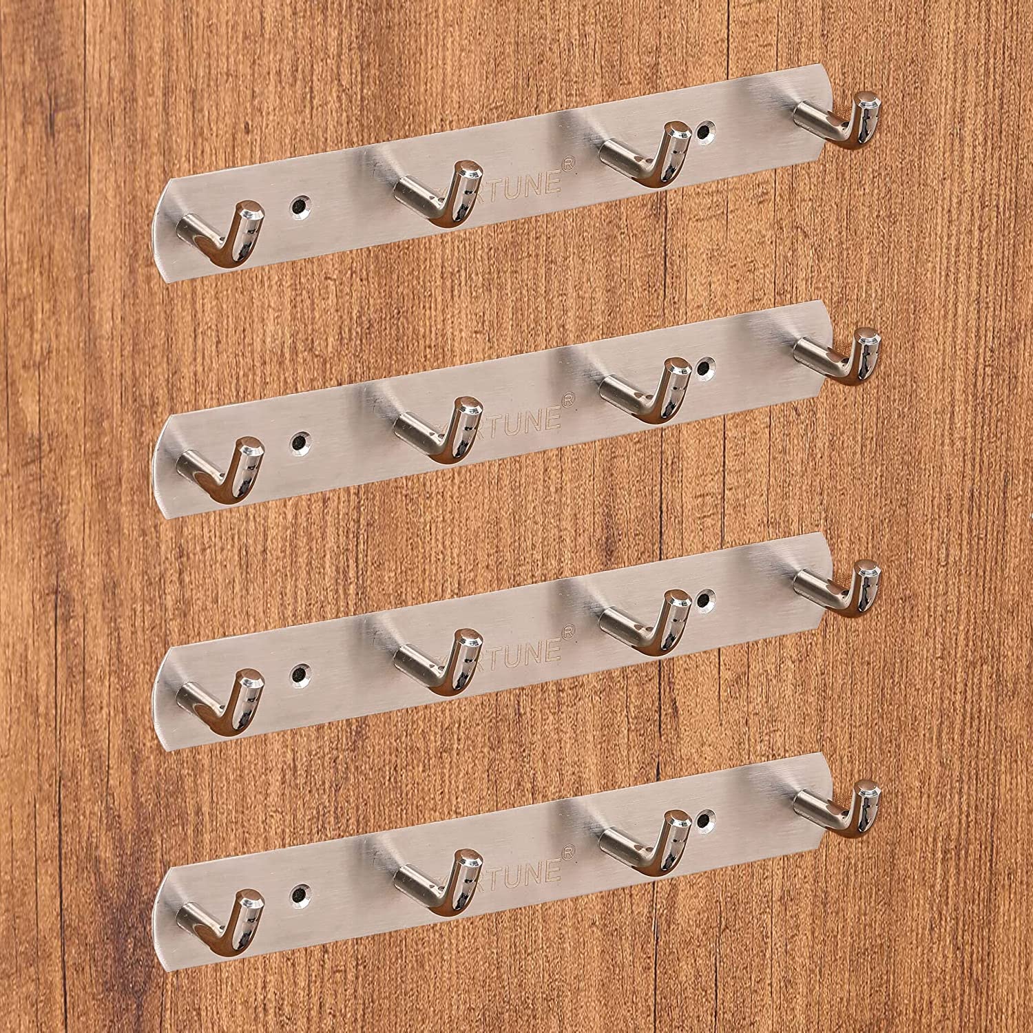 FORTUNE Premium Hook Plate | Hook Patti Stainless Steel Coat Bath Towel Hook Hanger Rail Bar - 4 Hooks, (Pack of 4)