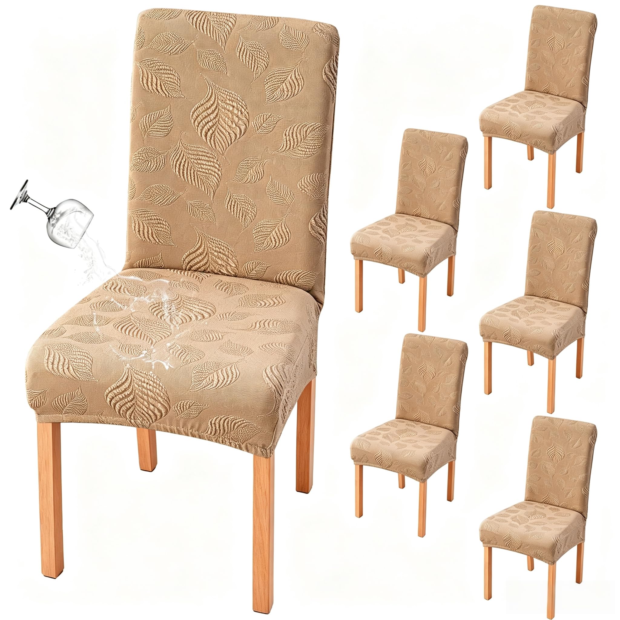 Genina Waterproof Dining Chair Cover Set of 6,Kitchen Chair Cover,Khaki