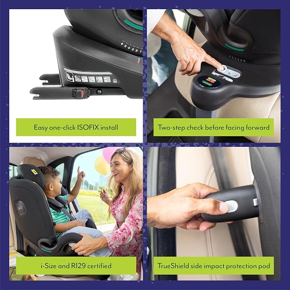 Graco Turn2Me Grow i-Size R129 ISOFIX 360° Rotating Car Seat, Rearward facing for longer from birth to approx. 4 years (40-105cm). Forward facing from 15 months to approx. 7 years (76-125cm), Midnight