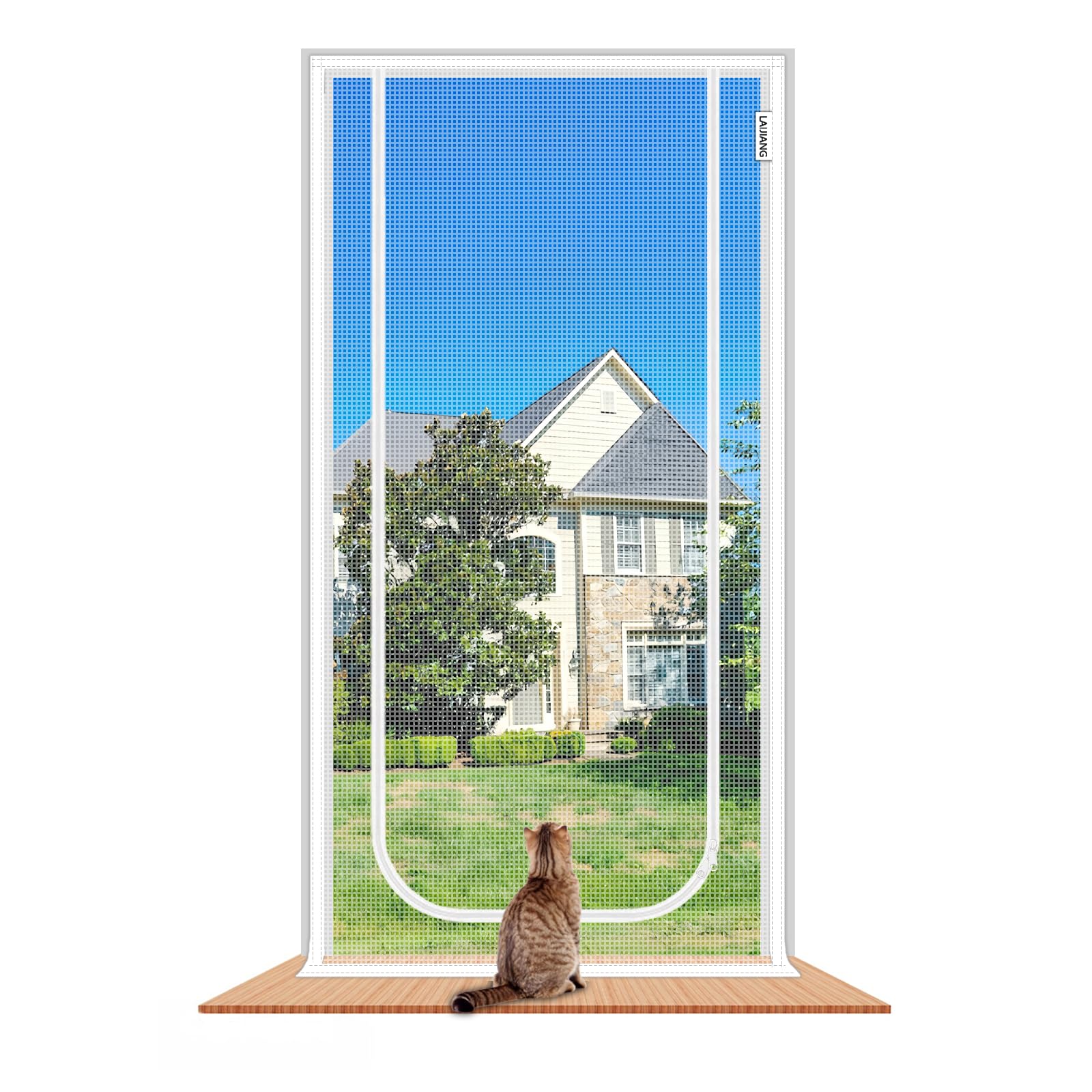 LAIJIANG Reinforced Cat Screen Door 90x210cm with Zipper Closure