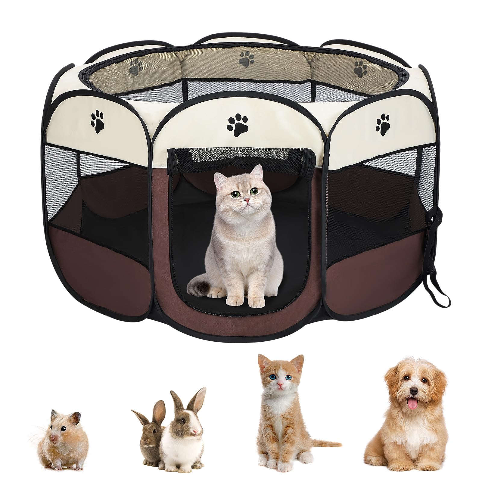 Youyijia Portable Pet Playpen Puppy Playpen Pet Dog Cat Playpen Cage Crate 74 x 74 x 43cm Soft Fabric Foldable Pet Indoor Outdoor for Rabbit Hamster Guinea Pig Brown — image 1