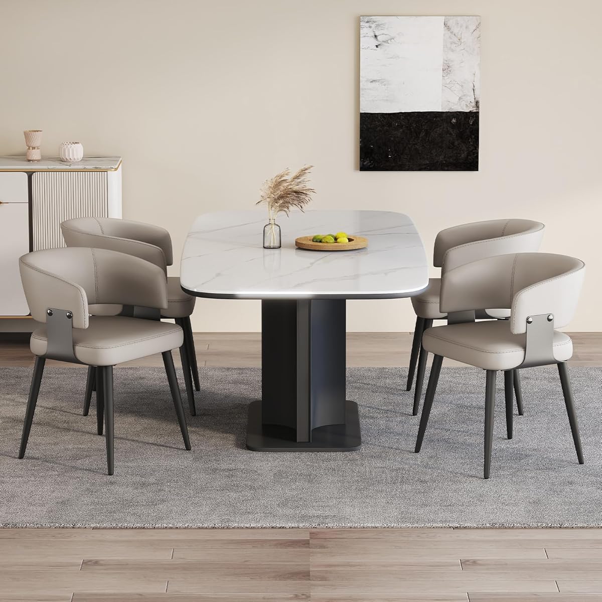 Modern Dining Chairs Set of 2, Upholstered Faux Leather Kitchen Side Chairs with Curved Open Back, Easy Assembly for Dining Room, Restaurant, Cafe (Gray, Set of 4)