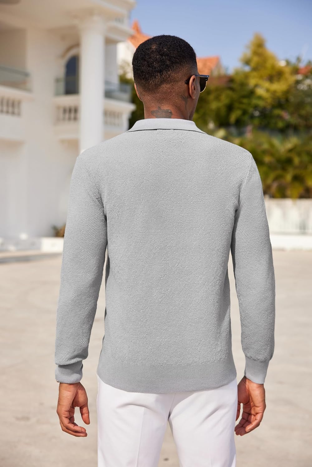 COOFANDY Mens Knit Polo Shirts Long Sleeve Casual Polo Sweaters Shirt Waffle Textured Collared Sweater - Image 5