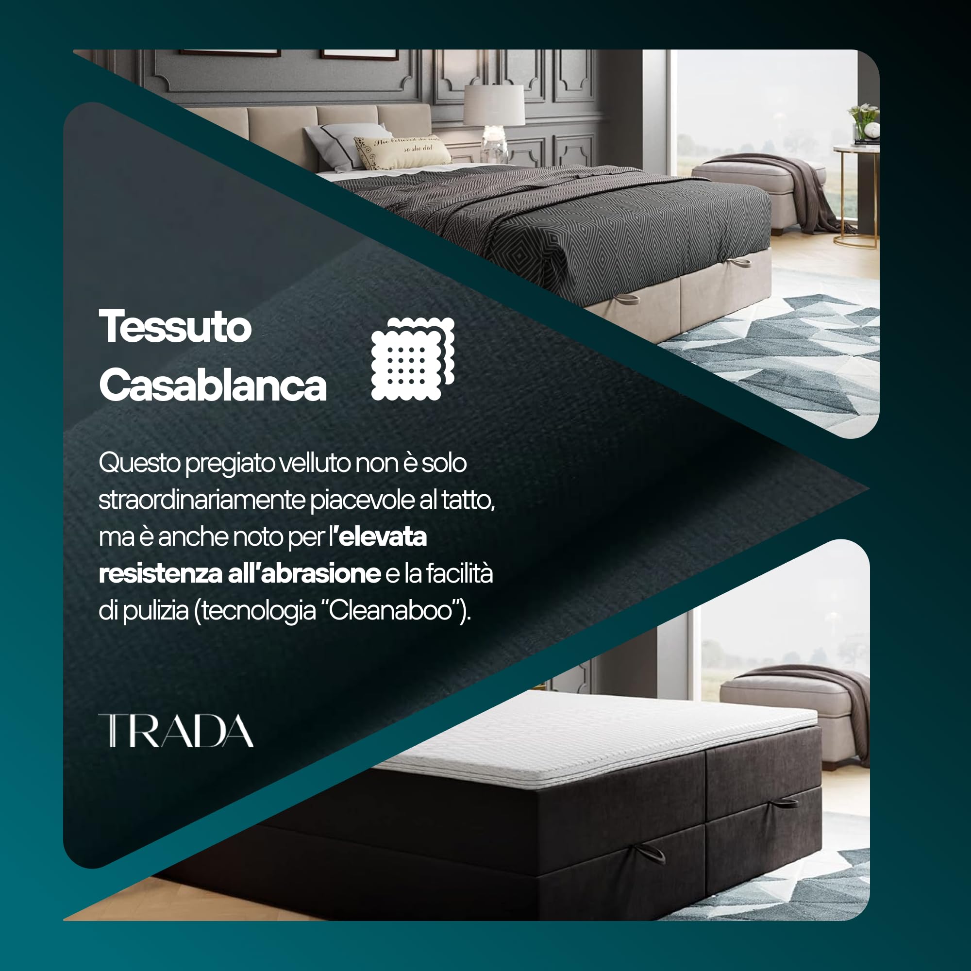 TRADA Matrimoniale con Contenitore 200x200 cm e Materasso Bonell - ROYAL - Letto Elegante con Topper 5 cm - Grigio