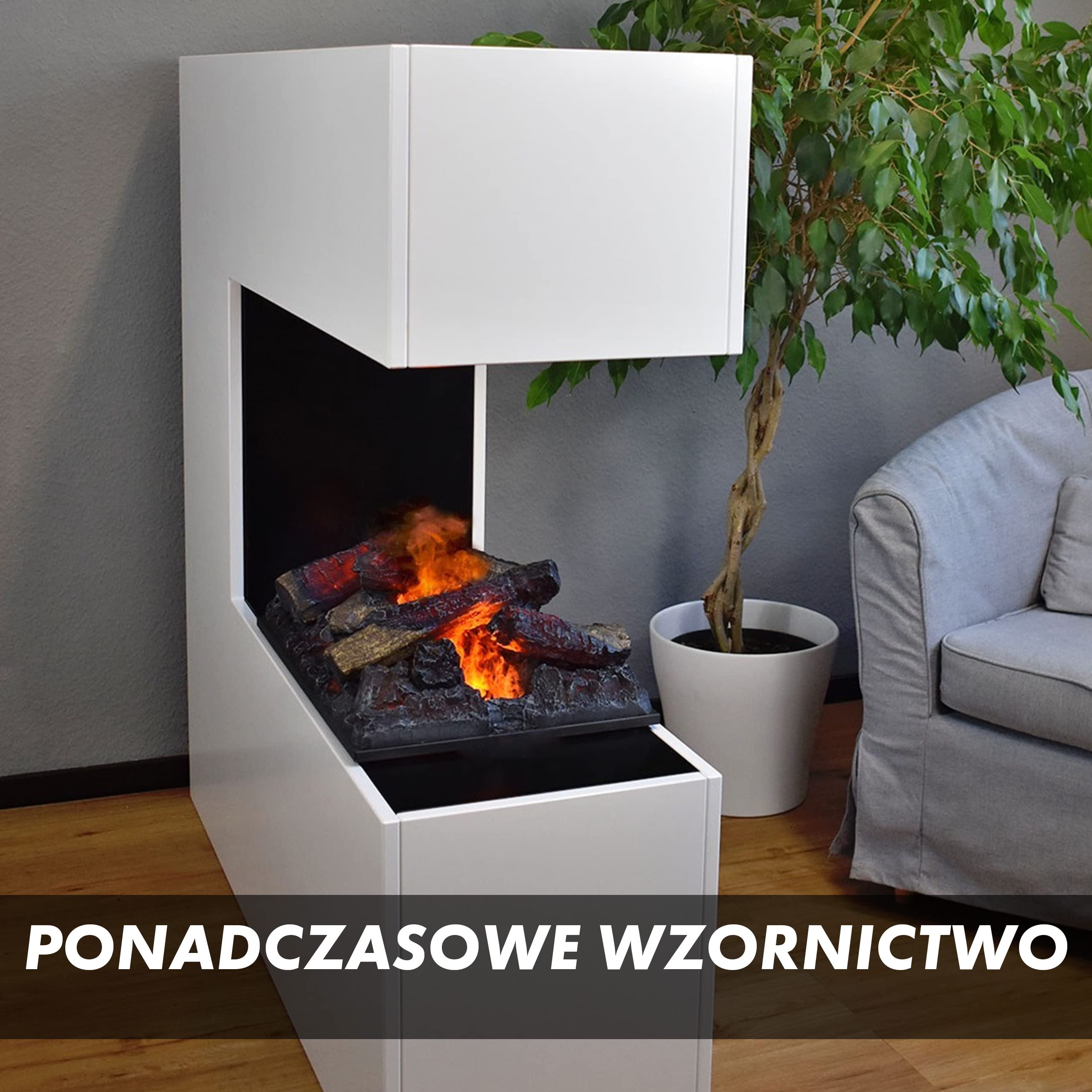 GLOW FIRE Kominek stojący na parę wodną SCHILLER - Elektryczny z realistycznym efektem 3D LED, trzaskiem, pilotem, 120x120x37 cm - Opti-Myst 500 z dekoracją drewnianą, Biały
