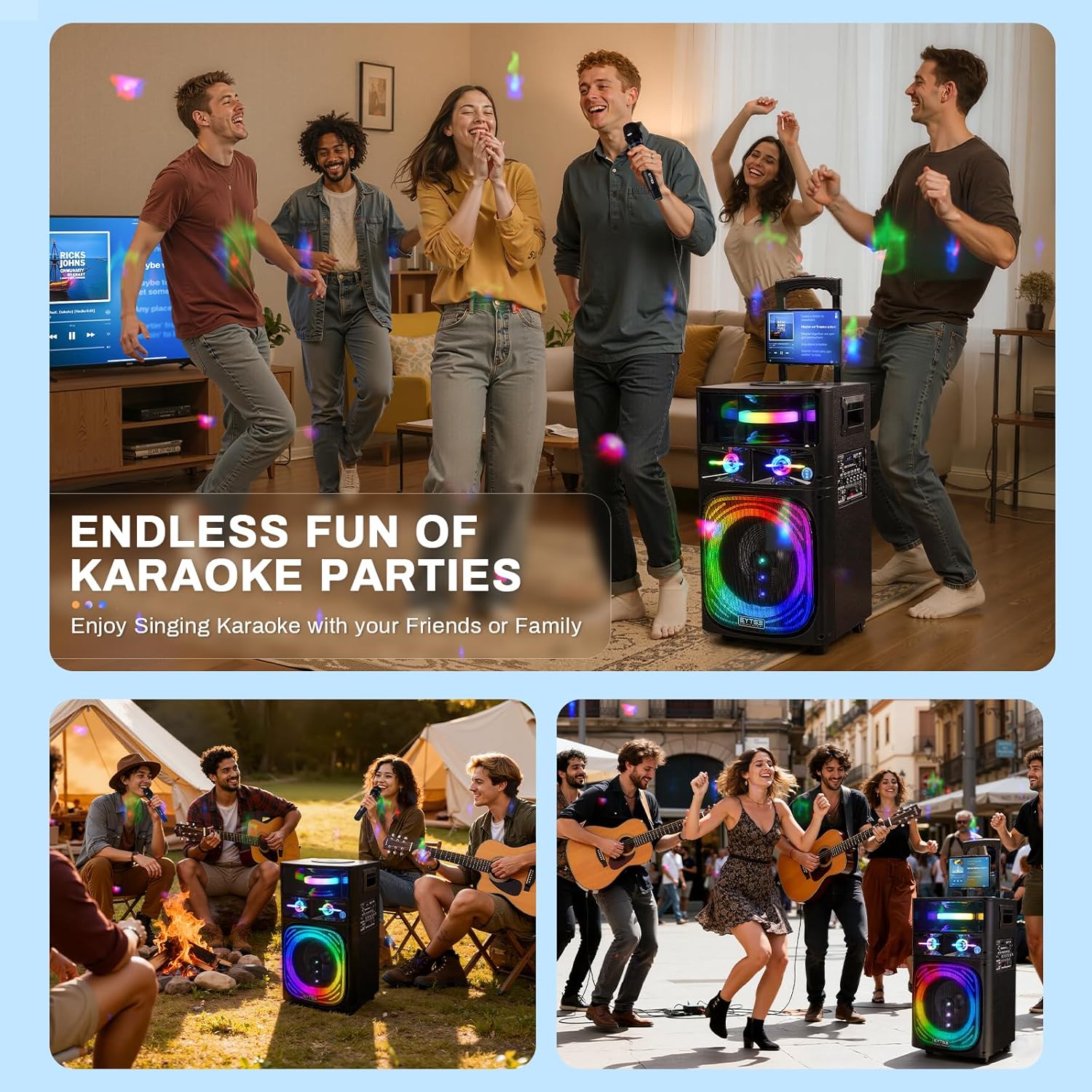 Karaoke Machine for Adults with 2 Wireless Microphones, Professional Portable Party Speaker with Disco Ball Lights, PA System with Remote Control 480W Peak Power,Rolling Wheels, Trolley, LK40 - Image 9