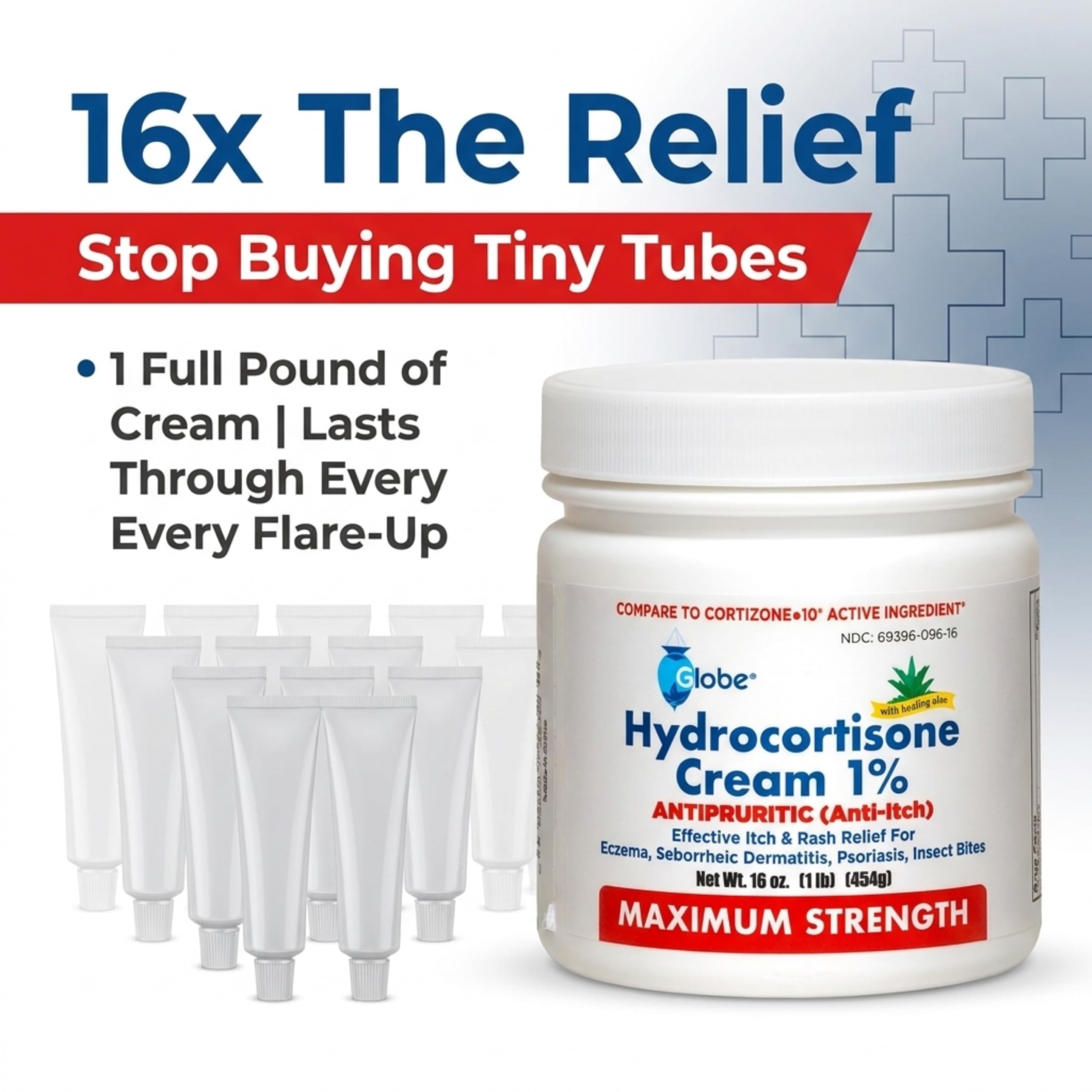 Globe Hydrocortisone Cream 1% with Aloe, Maximum Strength, 16 oz Jar — Amazon image 2