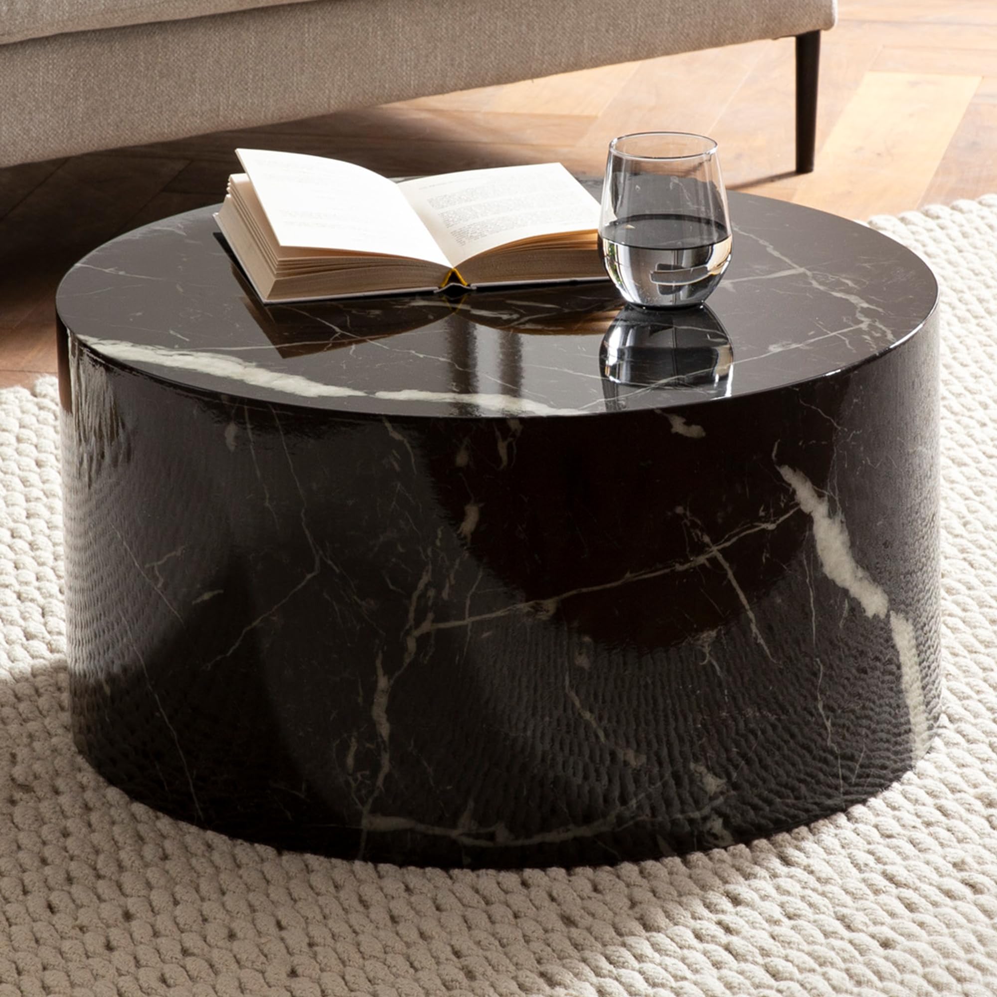 FineBuy MONOBLOC - Tavolino da salotto, rotondo, 60 x 60 x 30 cm, colore: Nero