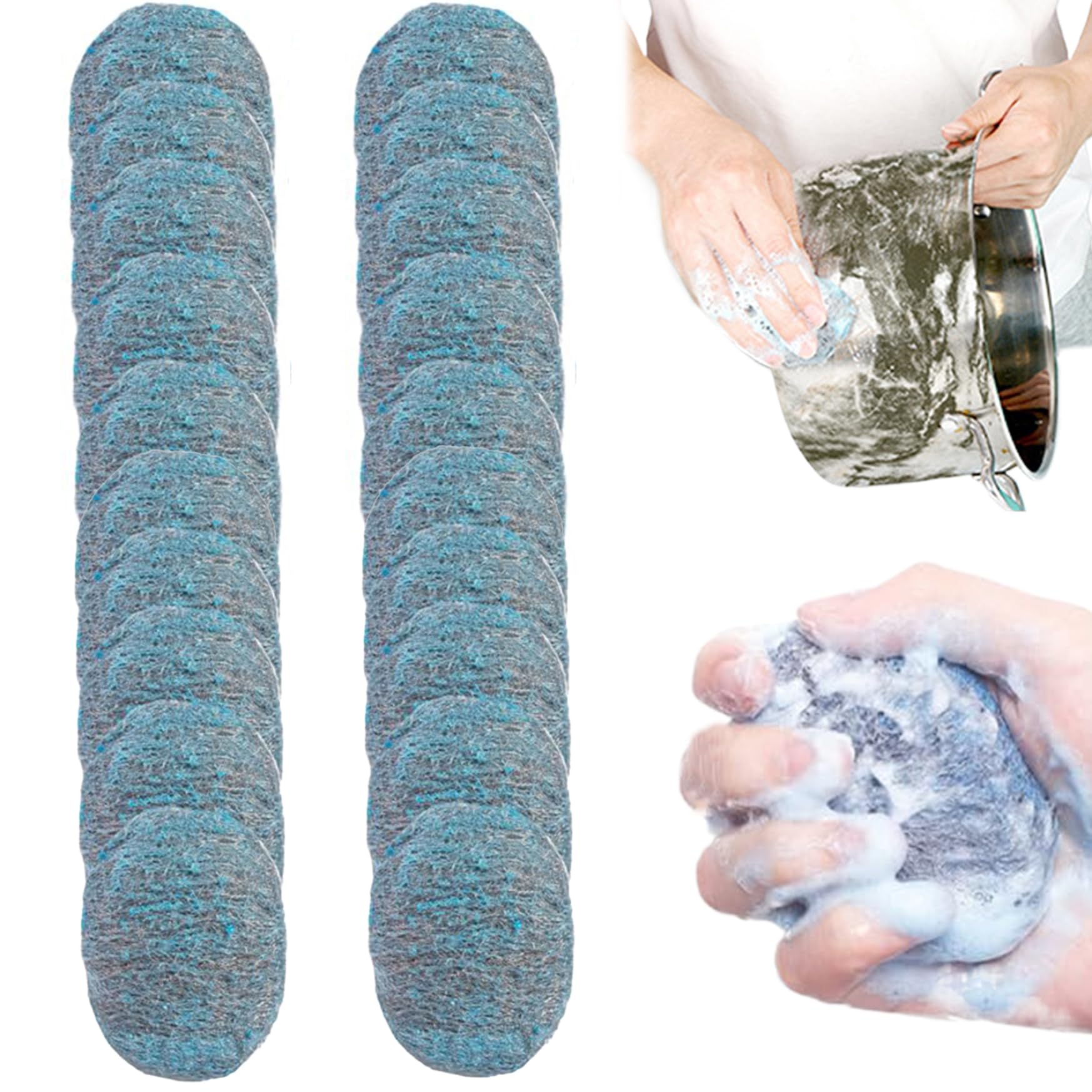 CAKEEYUM 20 PCS Steel Wool Scrubber Reusable Steel Wool Soap Pads Absorbent Pre-Soaped Scouring Pad for Household Cleaning, Kitchen Dishes & Metal Grills Blue Scrubber, Pads, St