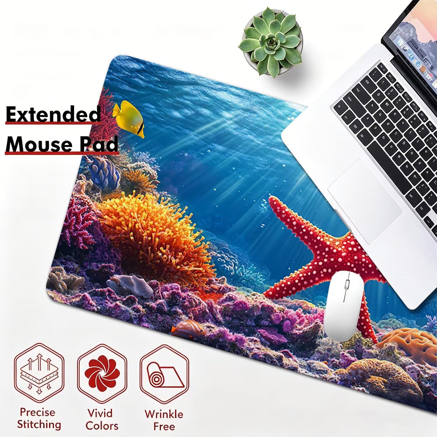 Tappetino Mouse Gaming XXL 1200x600x4mm stella marina 0x0-183 | Tappetino Scrivania con Base in Gomma Antiscivolo Bordi Cuciti per Computer, PC, Migliora la Precisione e la Velocità