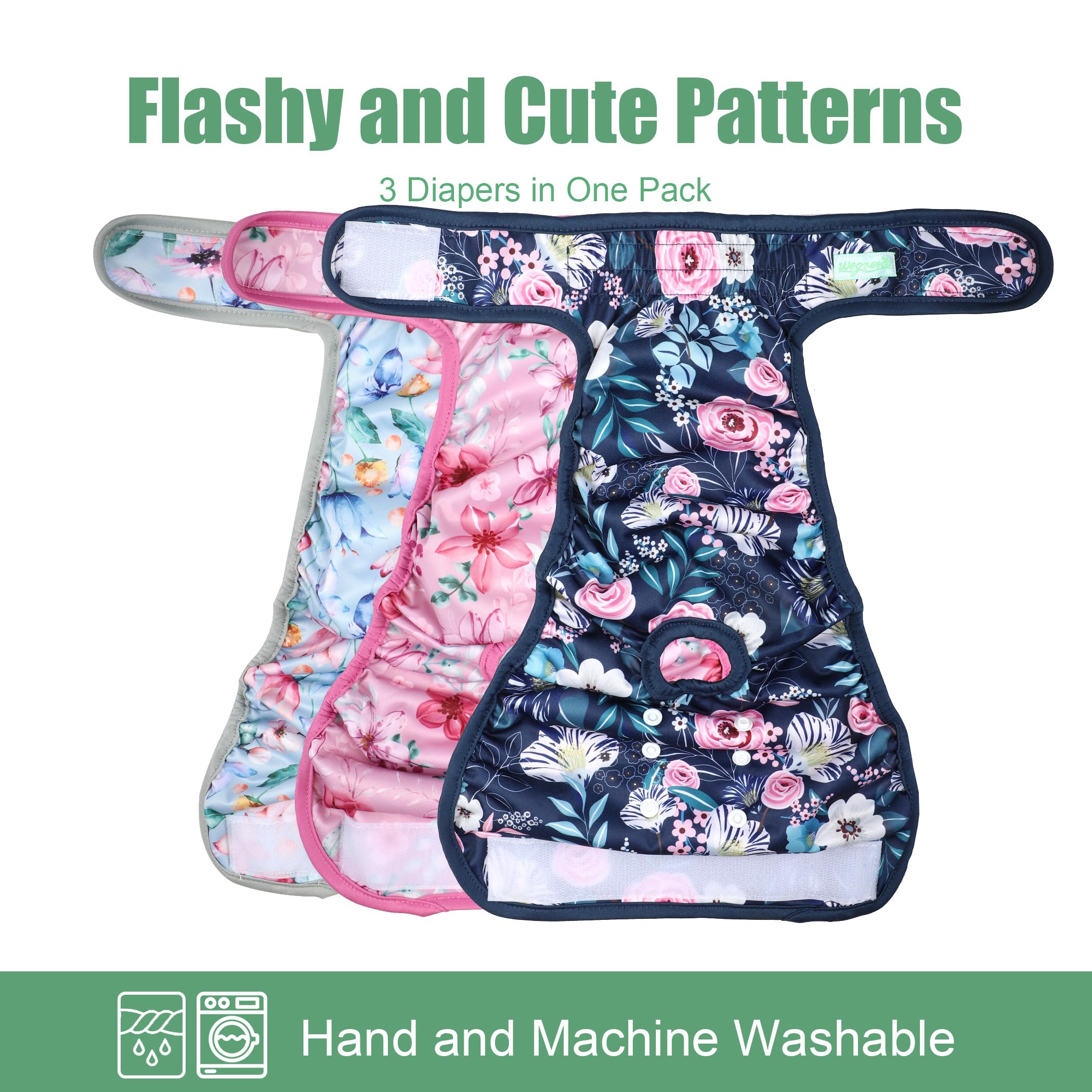 wegreeco Washable Reusable Premium Dog Diapers,Pack of 3,Small Dog Puppy & Doggy Diapers Female,Dog Period Panties Diapers Female in Heat