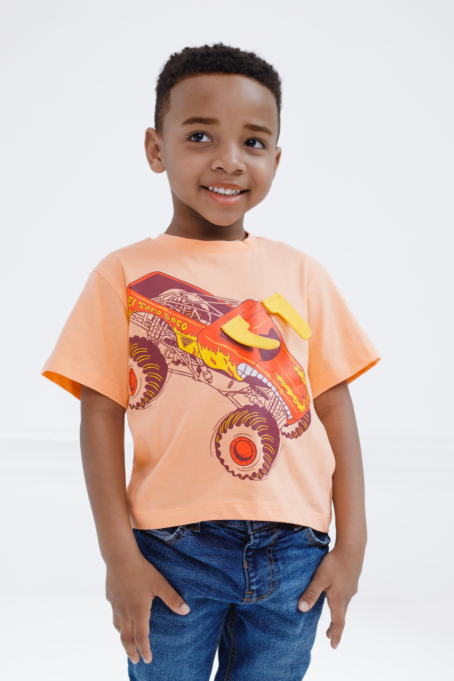 Monster Jam - Camiseta de manga corta para niños (3D, 3D) | 100% algodón, cuello redondo acanalado, jersey de punto suave, lavable a máquina