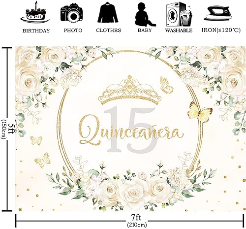 Miniatura 4 de Homewelle Telón de fondo de quinceañera de 7 pulgadas de ancho x 5 pies de alto, tela de poliéster Mis membrillo de 15 años, suministros para