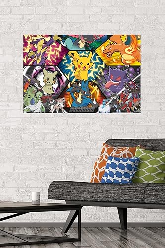 Vista 34 de Trends International Pokémon: Battle Art - Póster de pared grupal, 34 pulgadas de largo x 22.4 pulgadas, versión enmarcada en plata Versión