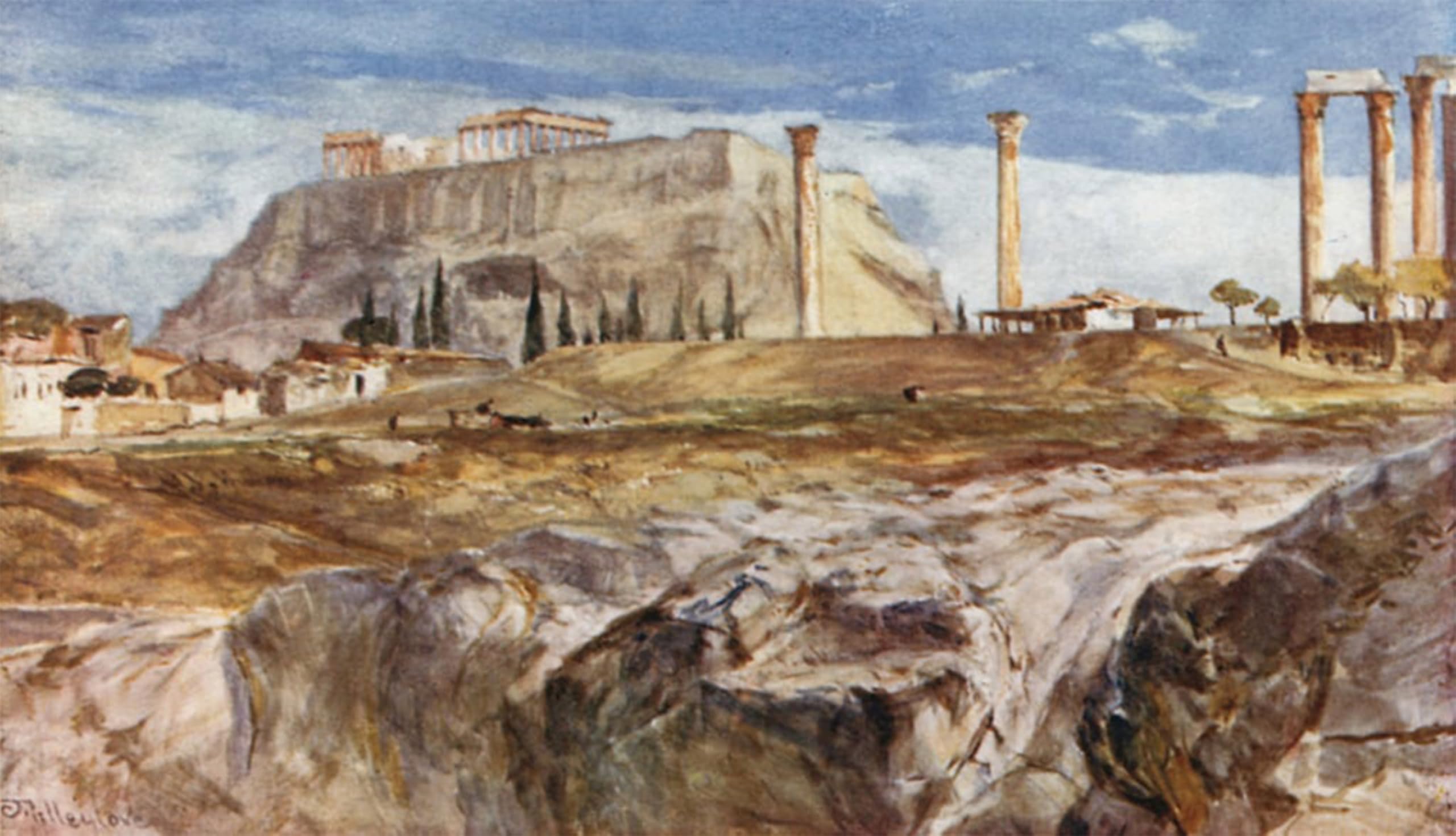 ARTXLXXBN Famous Prints Artwork Pictures Poster Painting Art the Acropolis with Kallirrhoe in the Foreground by Fulleylove Artwork Landscape Pictures for Home Decor 60x90cm