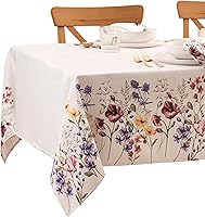 Elrene Poppy Wildflower Floral Border Tablecloth 60x144 Inch Rectangle Polyester Boho Dining Table Cover