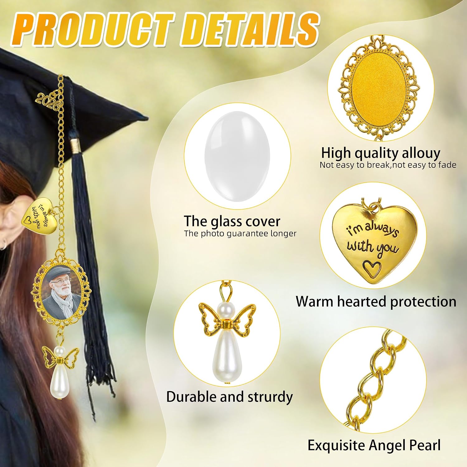 2 Pack Custom Graduation Tassel Photo Charm Memorial Graduation Cap Charms image 3