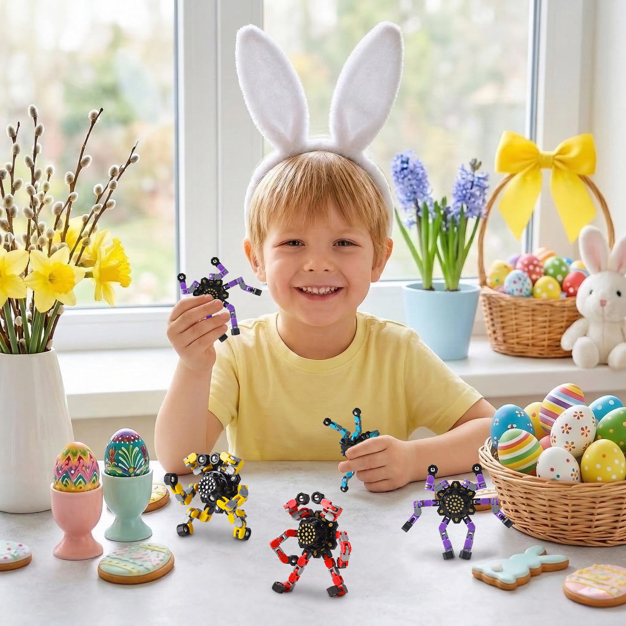 Transformable Fidget Spinners 4 Pcs for Kids and Adults Stress Relief Sensory Toys for Boys and Girls Fingertip Gyros for Party Favors Stocking Stuffers Bulk for Kids