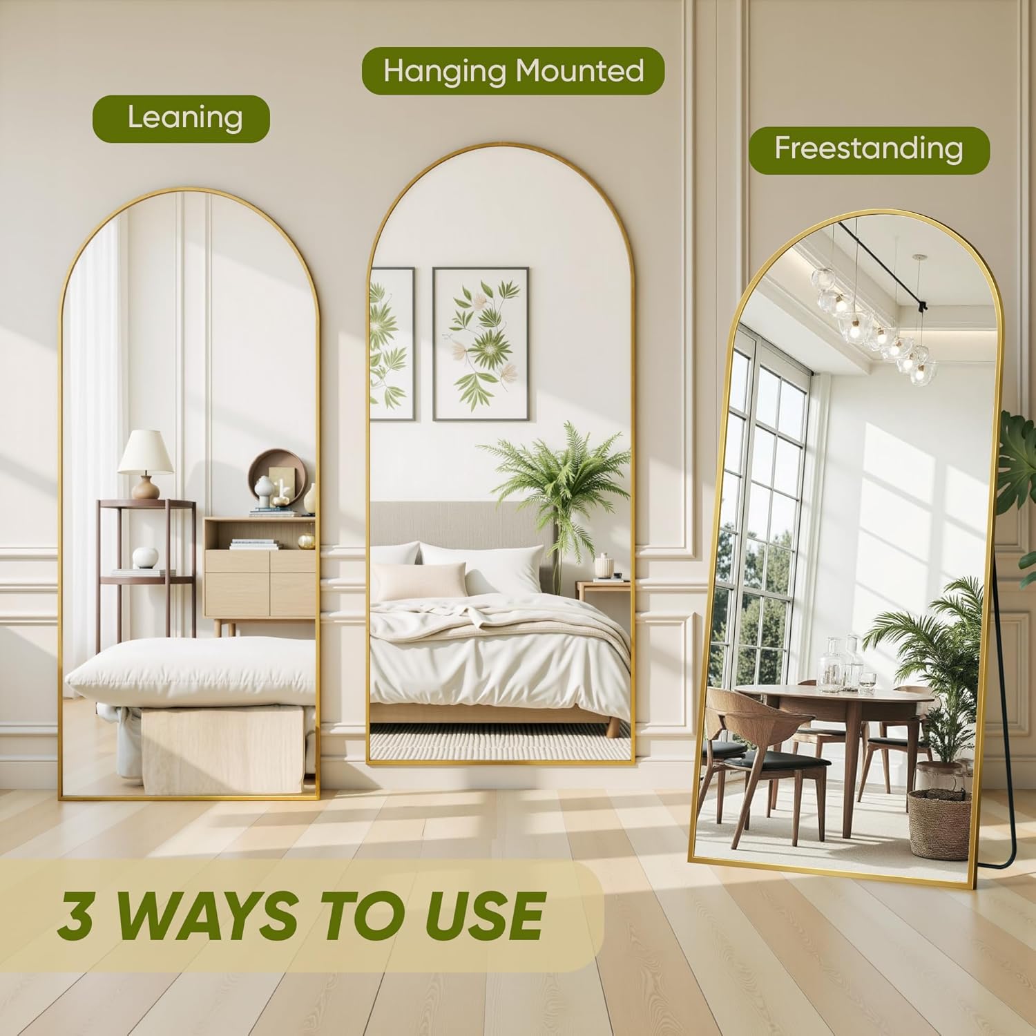 Floor Mirror, 78"x38" Oversized Full Length Mirror with Stand, Arched Full Body Mirror Standing Hanging Leaning Against Wall, Aluminum Frame Giant Mirrors for Bedroom Cloakroom, Gold - Image 8