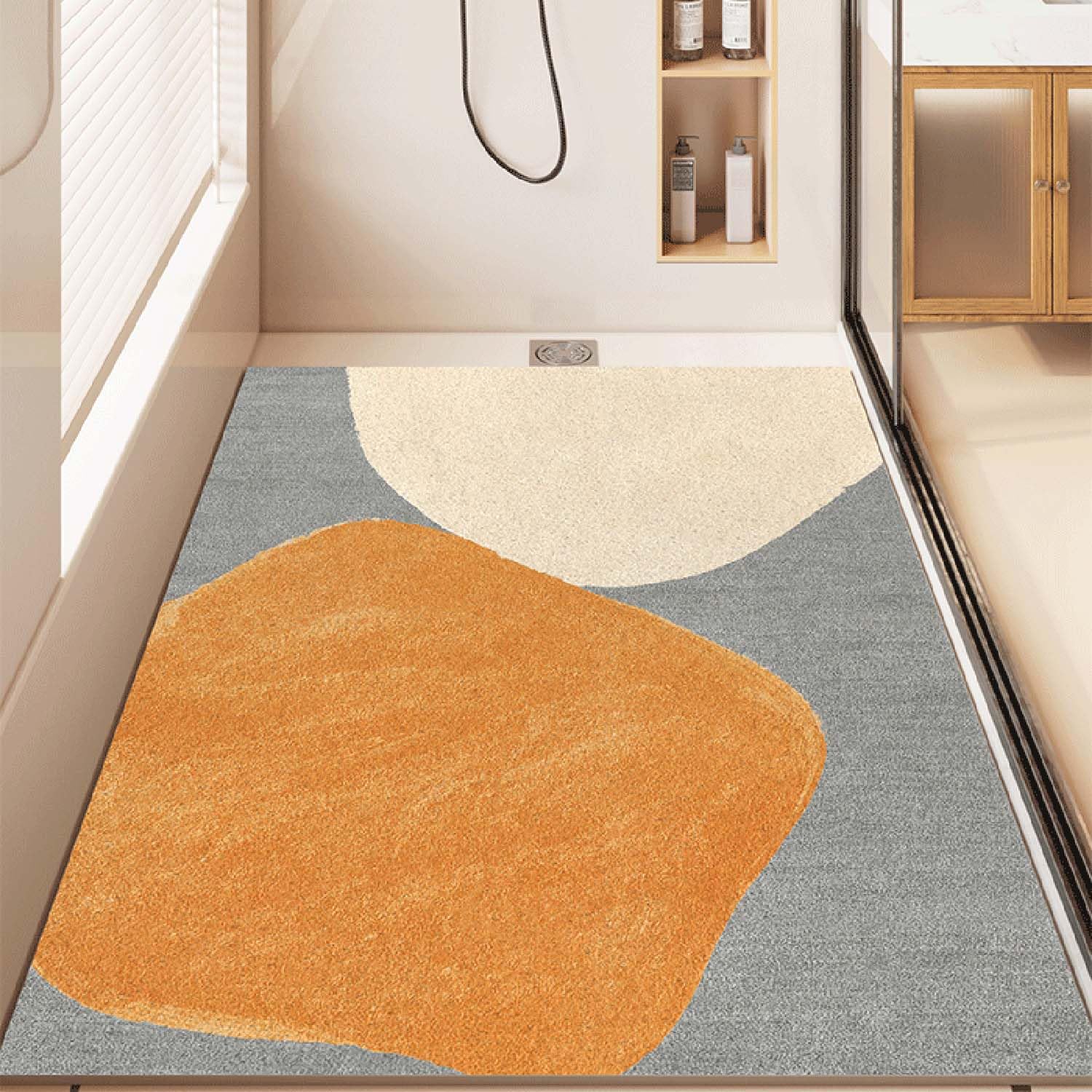 QYMYOZ Non-Slip Bath Mat 70x110cm Luffa Shower Mat Drainage Holes Geometric Pattern Comfortable Quick-Dry Bathroom Rug Soft & Durable Non-Slip Surface