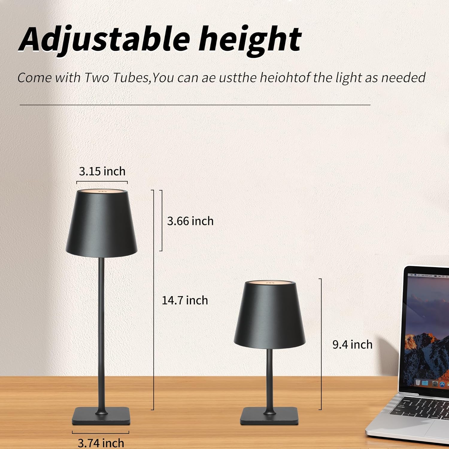 Mr. White Outdoor Waterproof Cordless Wireless Rechargeable Portable Top Touch Battery Operated Powered LED Table Lamp Desk Lamp Lights for Restaurant Kitchen Patio Dinner Dining (Black)