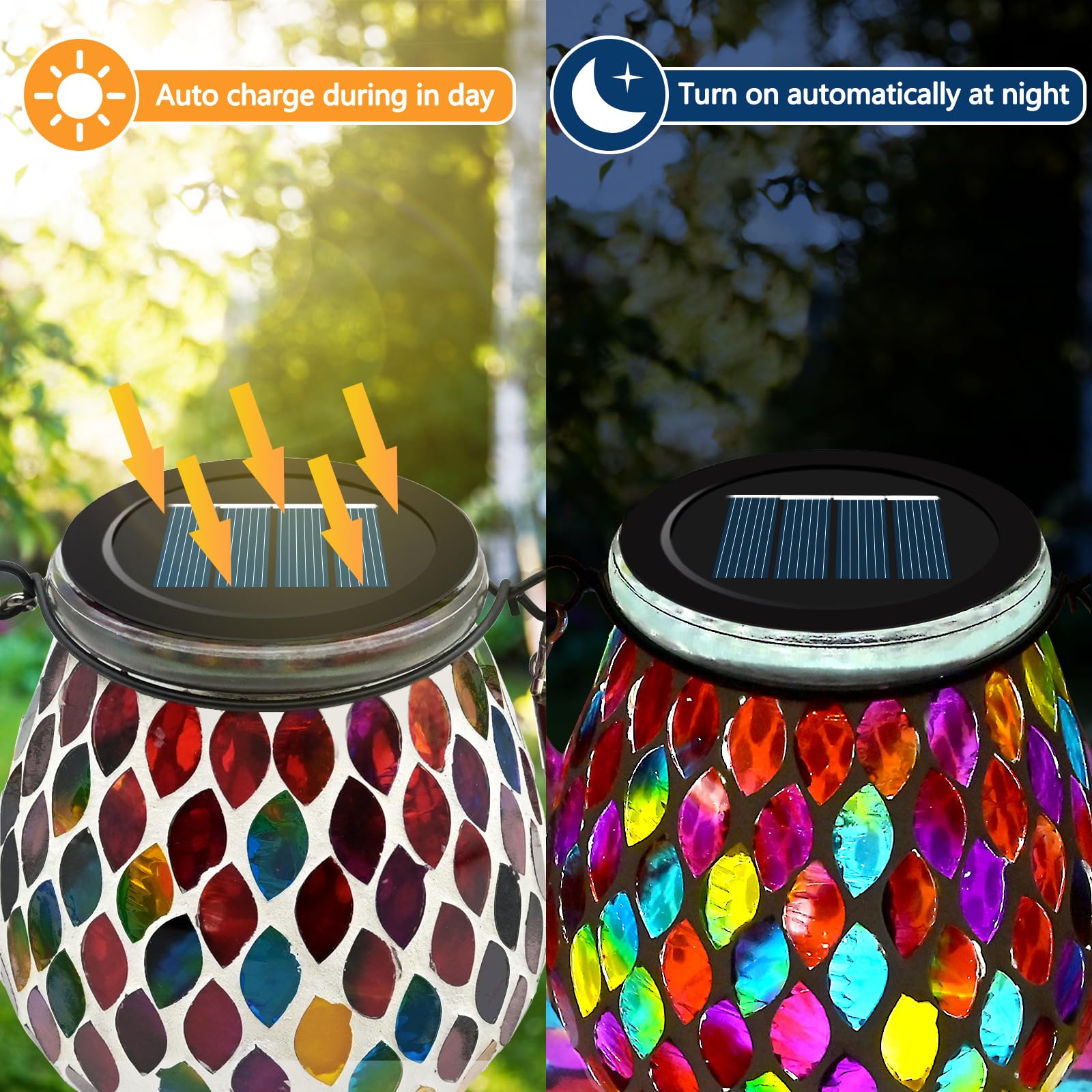 TOTHDATE 7cm/2.75in Solar Light Lids for Oval Mosaic Mason Jars, 600mAh Replacement Solar Panels with Cool White Light for Garden Mason Jars Light - Image 3