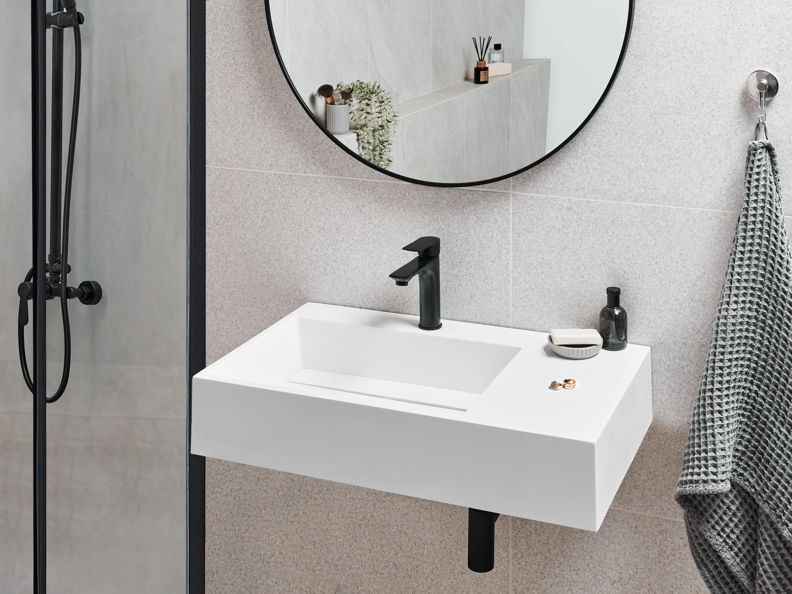 Lavabo suspendido de pared clásico rectangular fundición mineral acabado mate 75 x 43 cm blanco Cusco