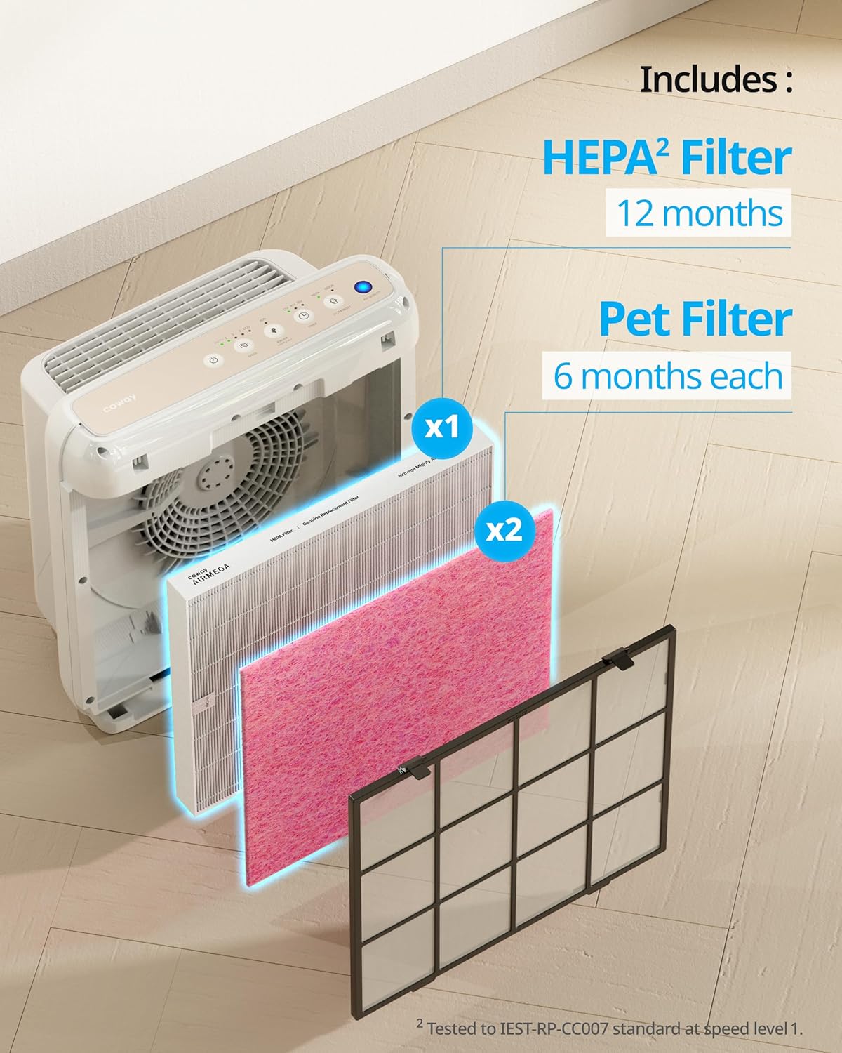 COWAY Airmega AP-1512HH & 200M Filter Replacement Set, HEPA Filter and Pet Filter, AP-1512HH-FP Pet, 3117062 - Image 7
