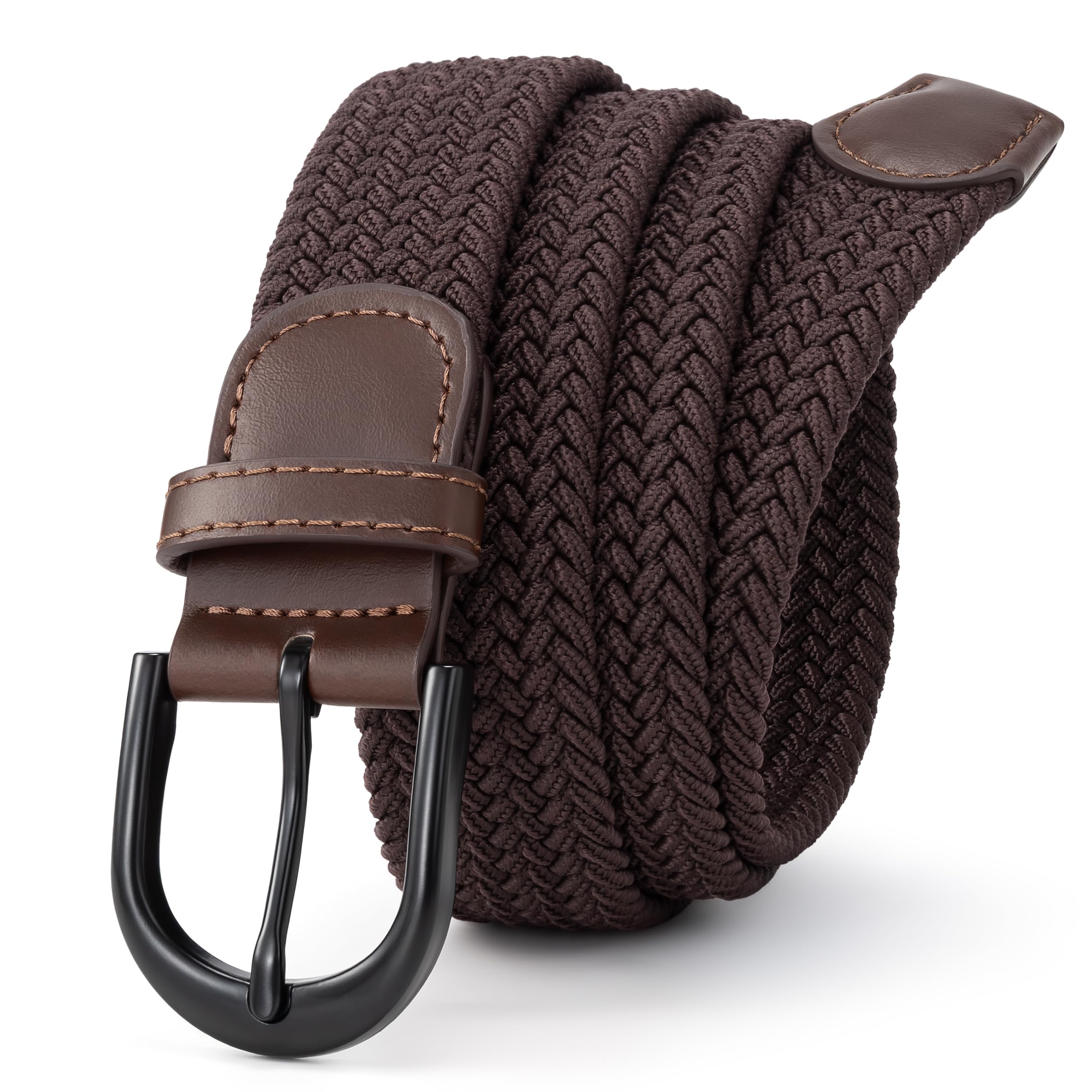Mile High Life | Braided Stretch Elastic Belts | Pin Oval Solid Black Belt Buckle | PU Loop End Tip Men/Women/Junior Belt