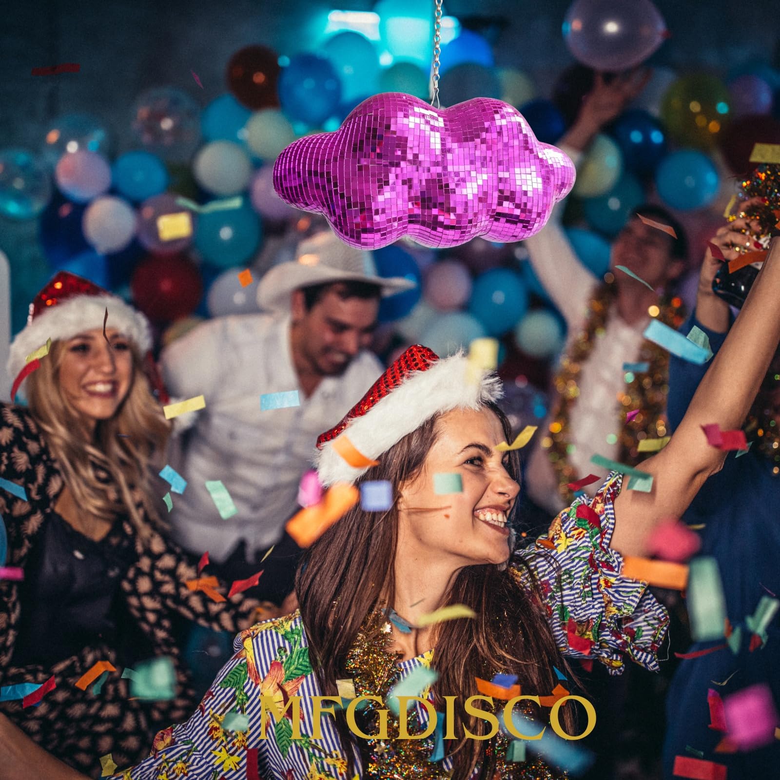 Bola de discoteca con forma de nube, bonita decoración de espejo de fiesta colgante con cadena, bola reflectante de luz retro para decoración del hogar, adornos de espejo de discoteca, patente de