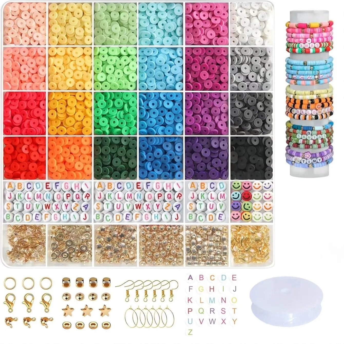 Perlen FüR ArmbäNder 6000-teiliges Tonperlen-Armbandherstellungsset, 24-farbige flache DIY-Perlen for die Schmuckherstellung