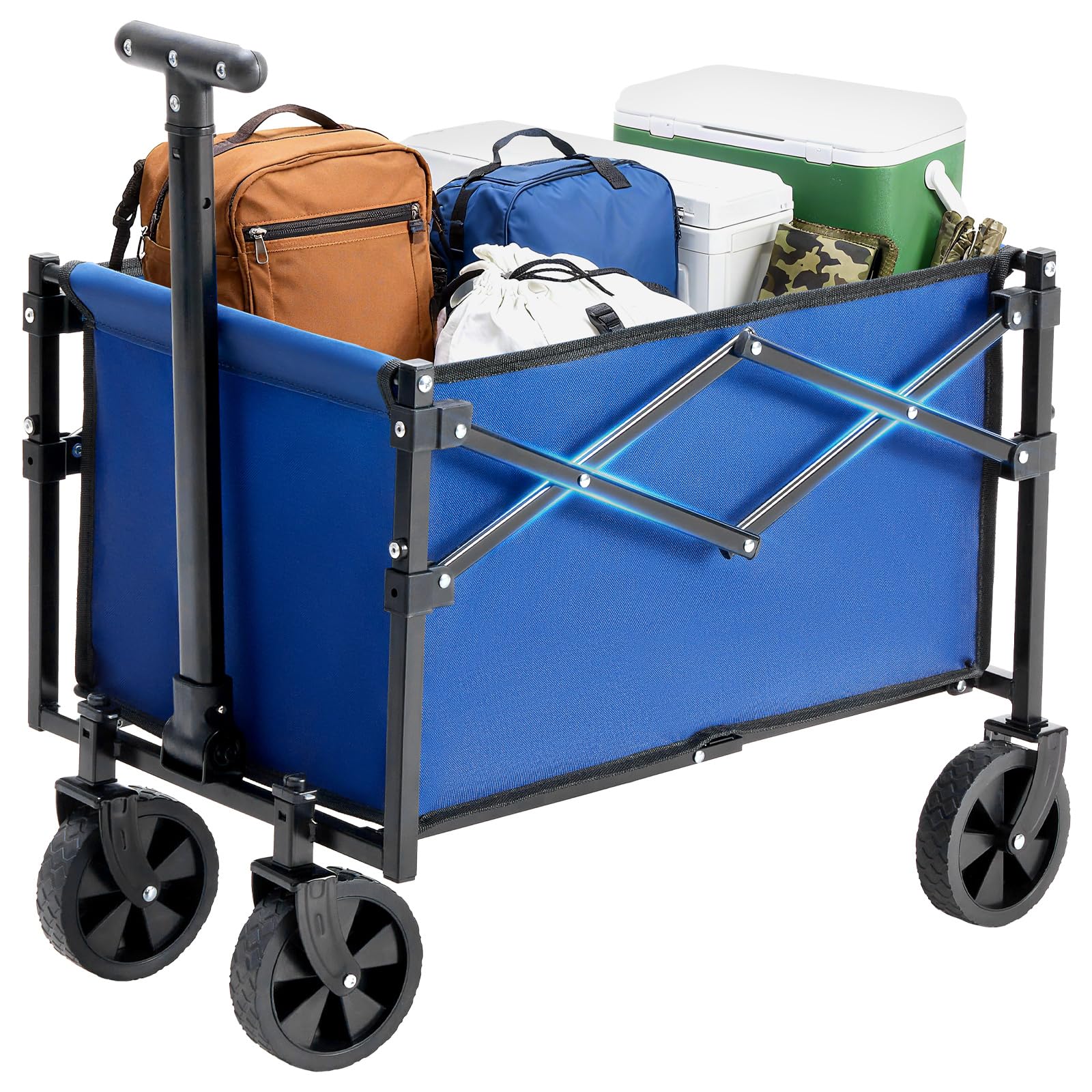 DUMOS Collapsible Wagon with Wheels, 220 lbs Wagons Carts Foldable Wagon Cart with Flexible Handle, Lightweight Portable Folding Utility Shopping Cart for Grocery Sports Garden Camping - Blue-image-28