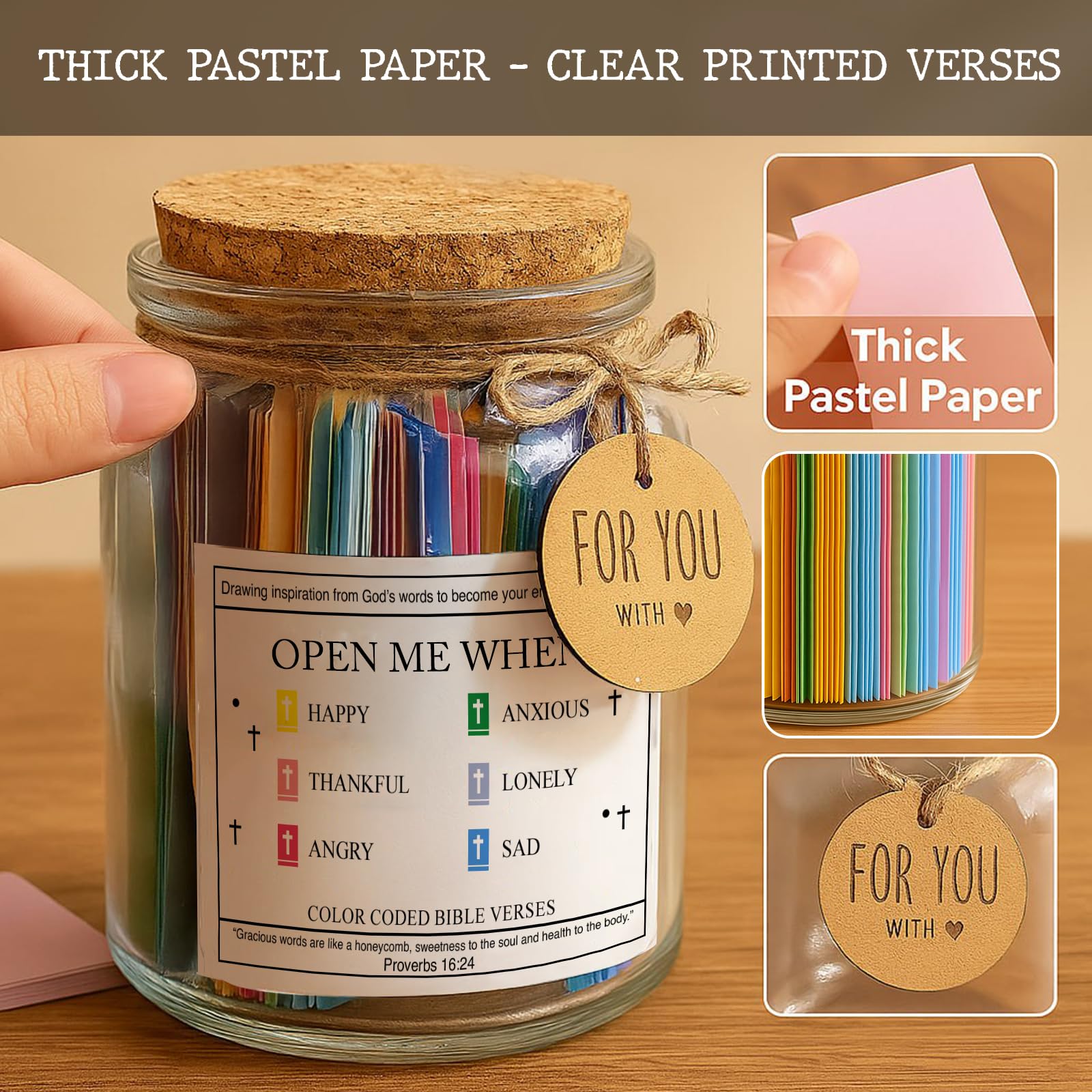 Craft Your Lab Bible Verse Jar - Mindfullness Christian Gifts for Men & Women, Gift Idea for Birthdays, Graduations, Baptisms, Mothers Day, Fathers Day (Gift Ready with Bookmark & Ribbon) - Image 2