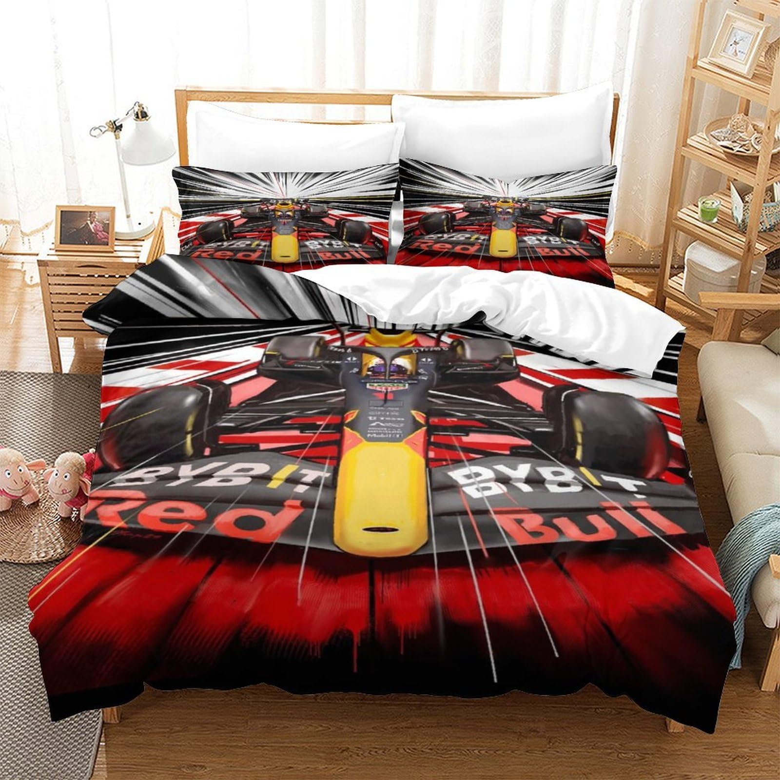 Qdzhcpmyk Boys Style-7 F1 Racing 3D Printed Comforter Cover Set Duvet Cover Bedding Set For Kids Teens Room Decor Microfiber Quilt Cover 3 Pcs With Pillow Case Hidden Zipper King（220X240cm）